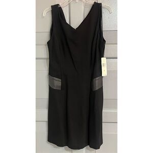Lauren Ralph Lauren Black Sleeveless Viscose & Faux Leather V Neck Dress NWT